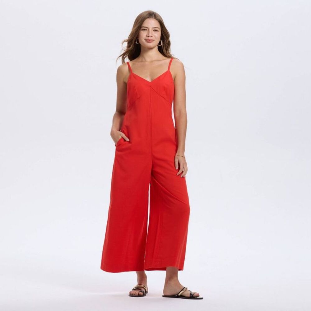 Women's Wide Leg Jumpsuit - Geranium Red S